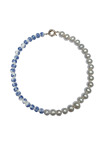 Limited Edition: Freshwater Pearl & Blue Chinoiserie Necklace
