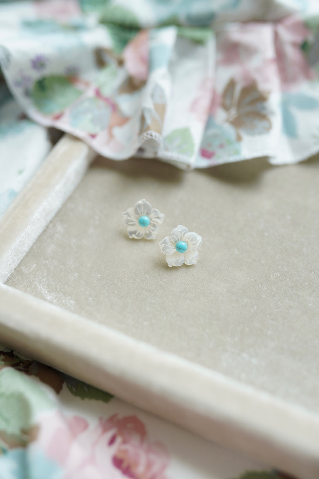 Petite Mother of Pearl and Turquoise Studs