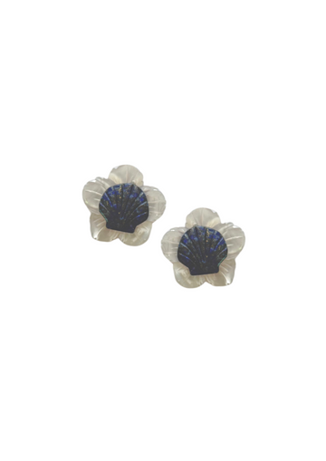 Moyenne Mother of Pearl and Lapis Shell Studs