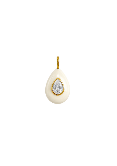 Ivory Enamel Teardrop Bezel Charm