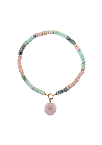 One of a Kind: Opal Necklace & Pink Opal Flower Charm