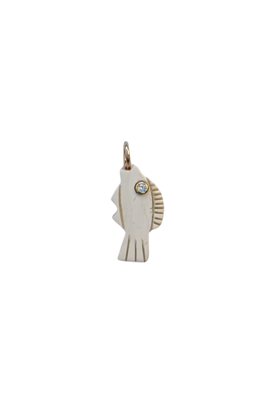 Cute Fish-shaped charm pendant with a small diamond on a white background