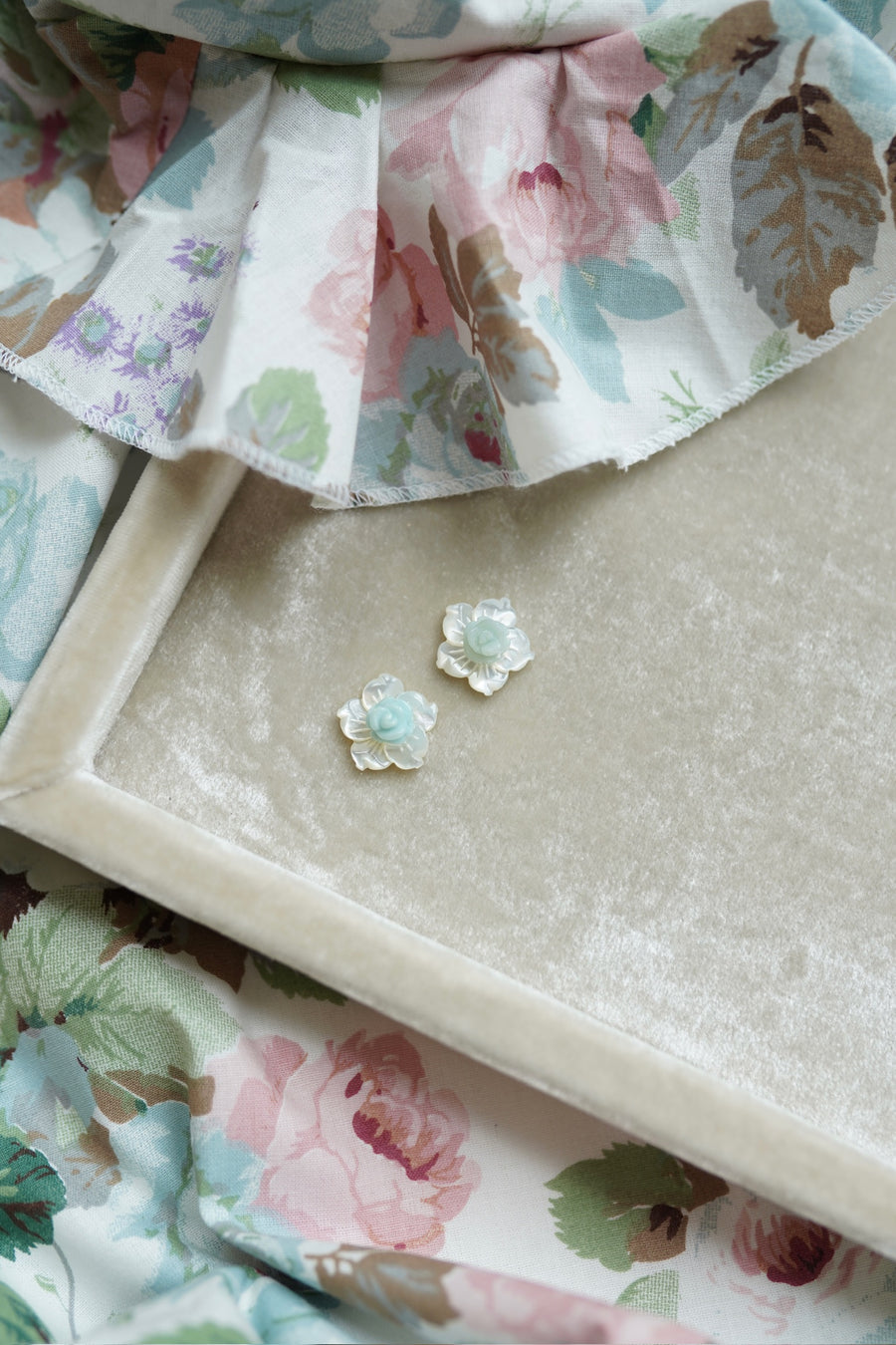 Petite Mother of Pearl and Amazonite Rose Studs