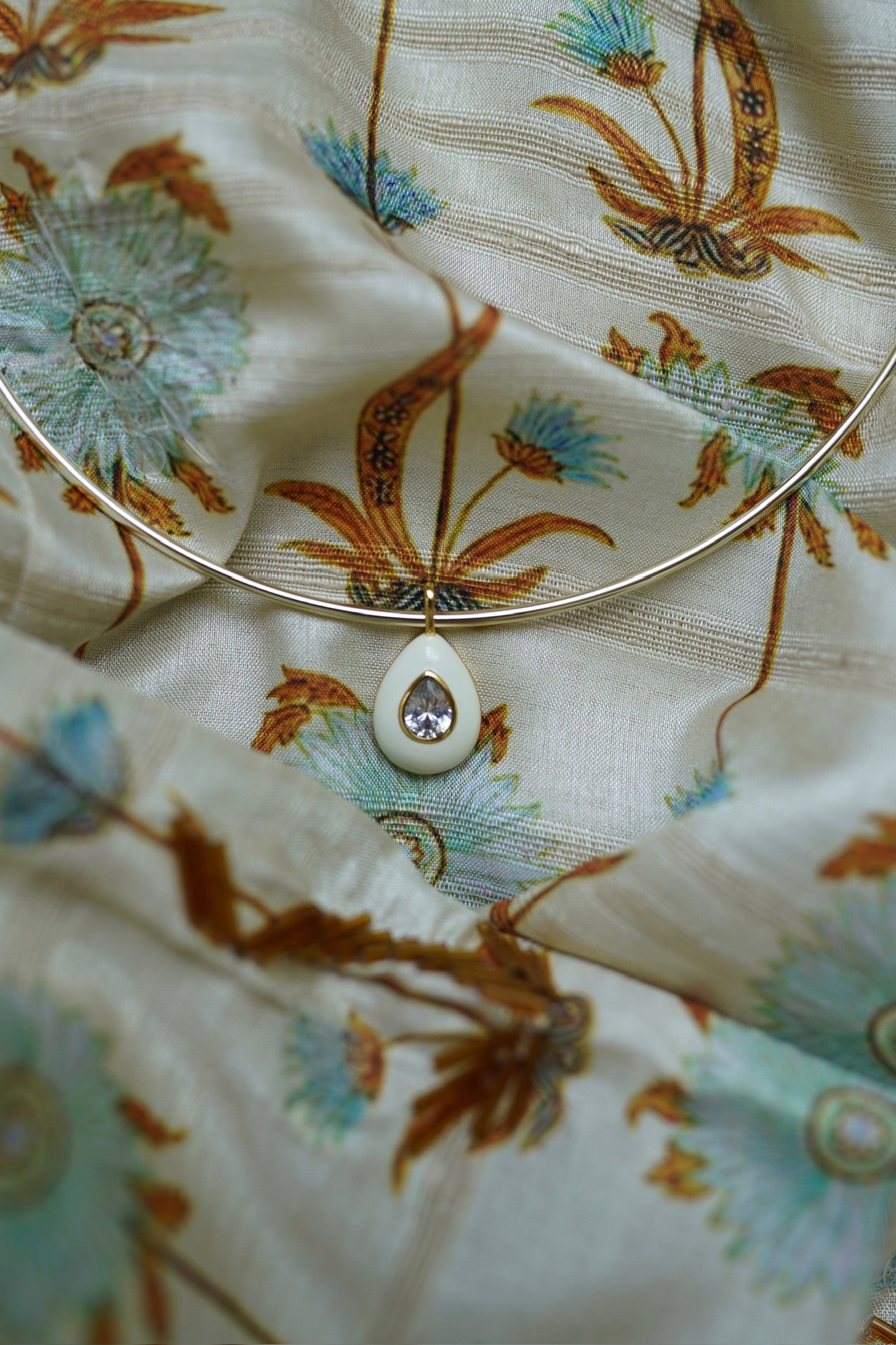 Ivory Enamel Teardrop Bezel Charm