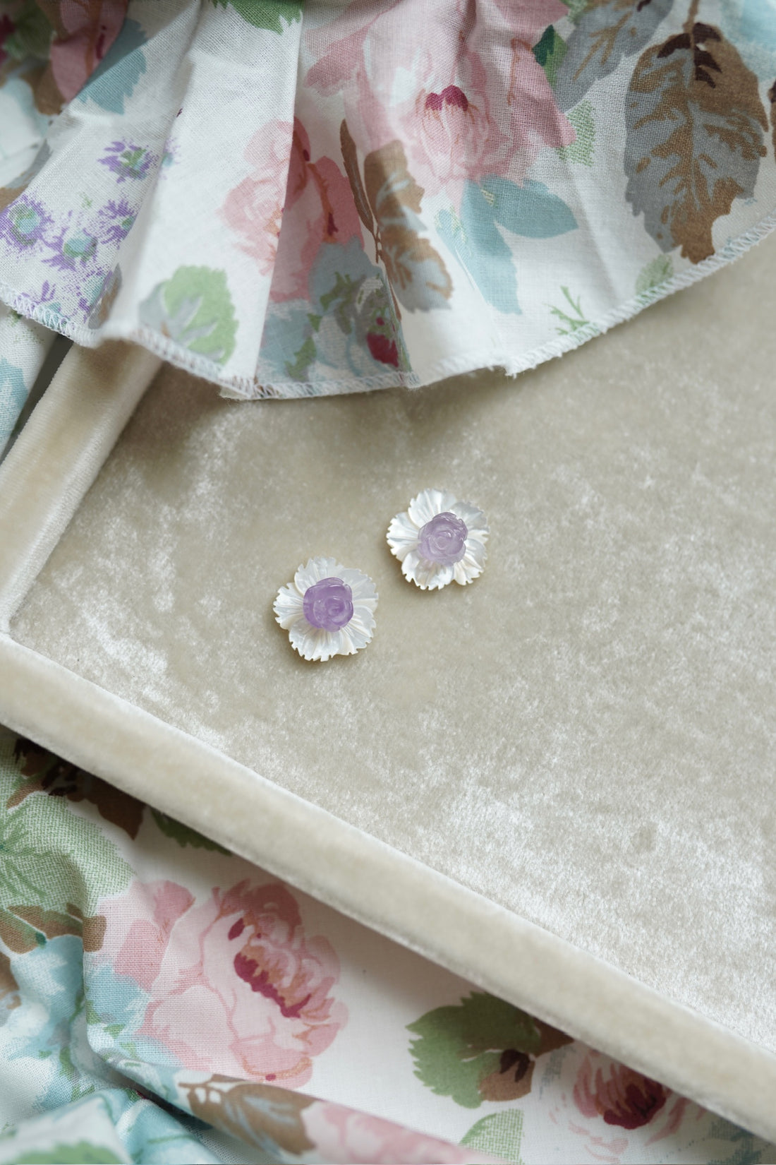 Petite Mother of Pearl and Amethyst Studs