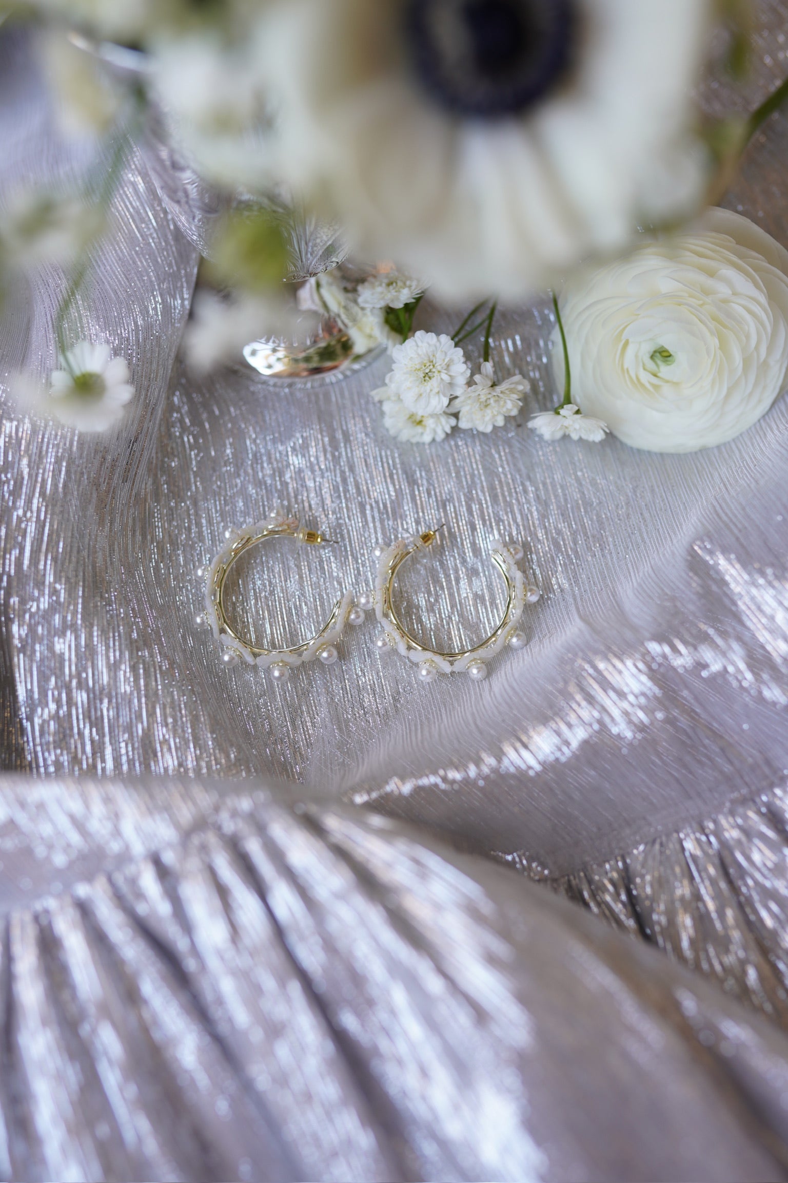 petite mother of pearl wildflower hoops