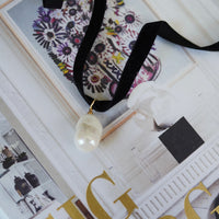 Noir Velvet & Freshwater Pearl Drop Choker