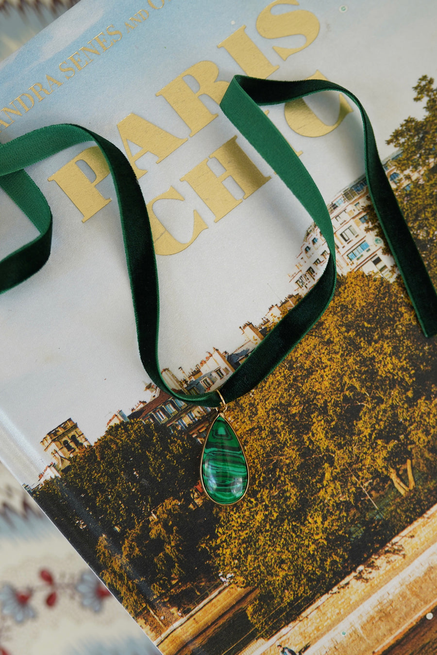 Emerald Velvet & Green & Black Drop Choker