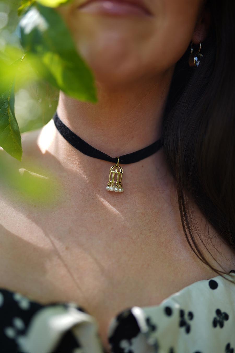 Noir Velvet & Golden Birdcage Choker