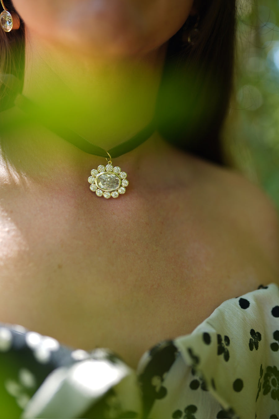 Chocolate Velvet & Embellished Flower Drop Choker