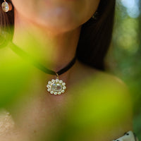 Chocolate Velvet & Embellished Flower Drop Choker