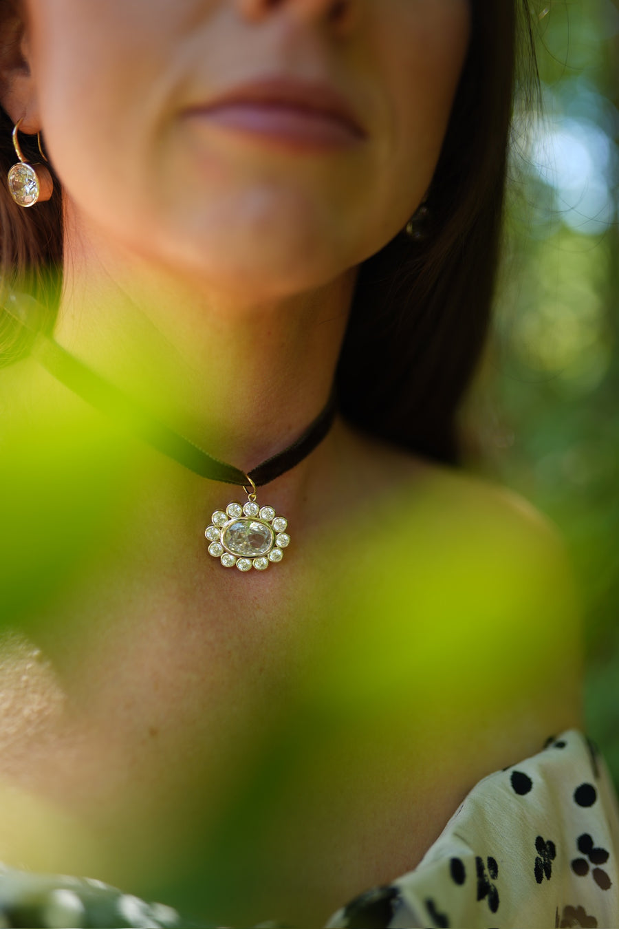 Chocolate Velvet & Embellished Flower Drop Choker