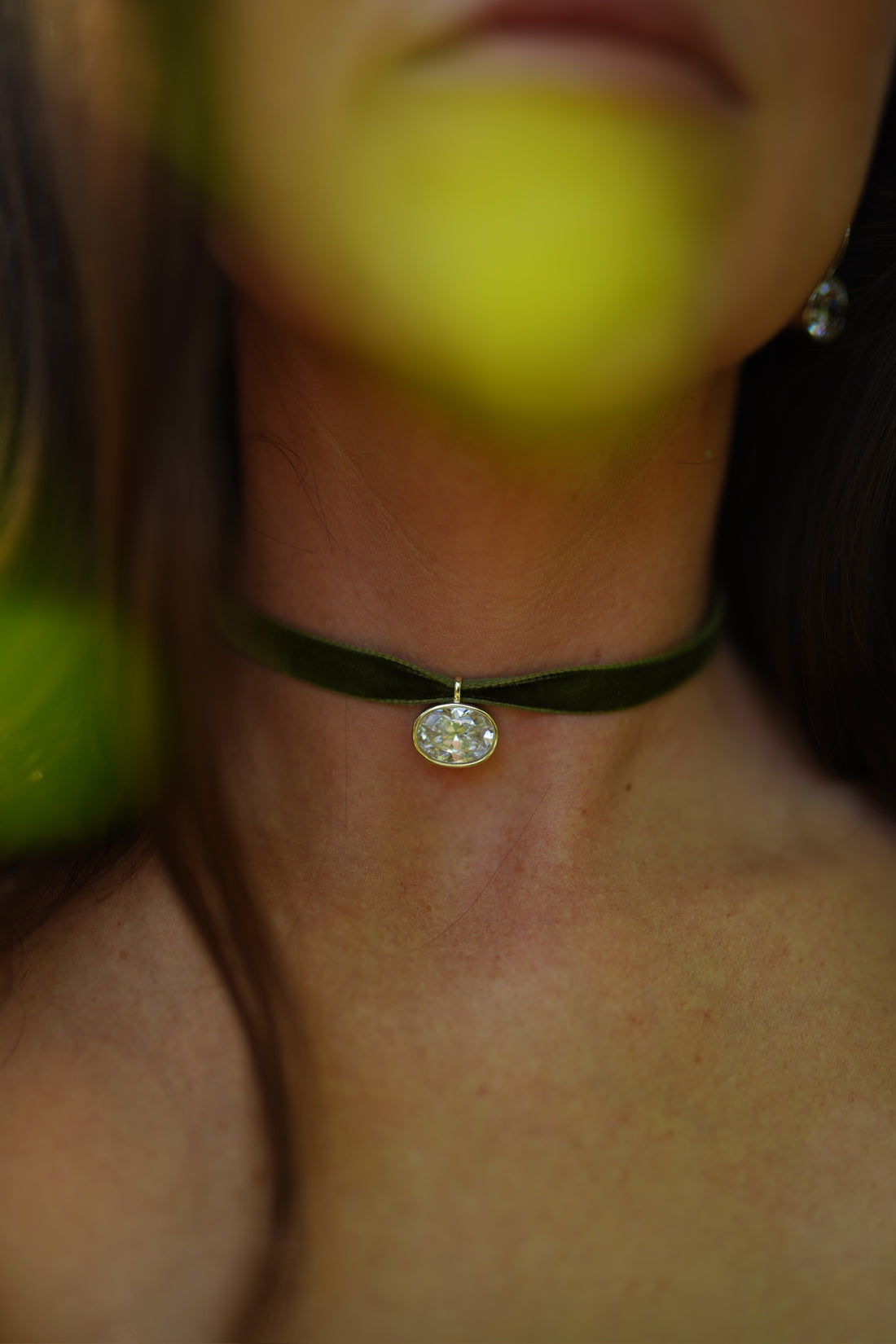 Sage Velvet & Blanc Bezel Charm Choker