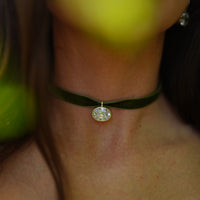 Sage Velvet & Blanc Bezel Charm Choker