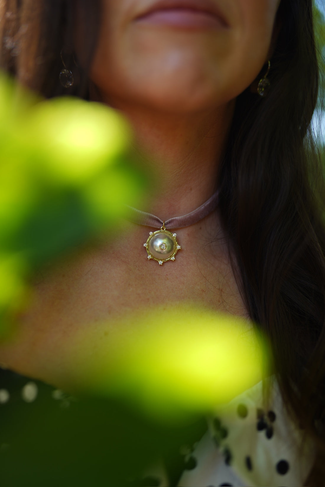 Mauve Velvet & Embellished Pearl Choker