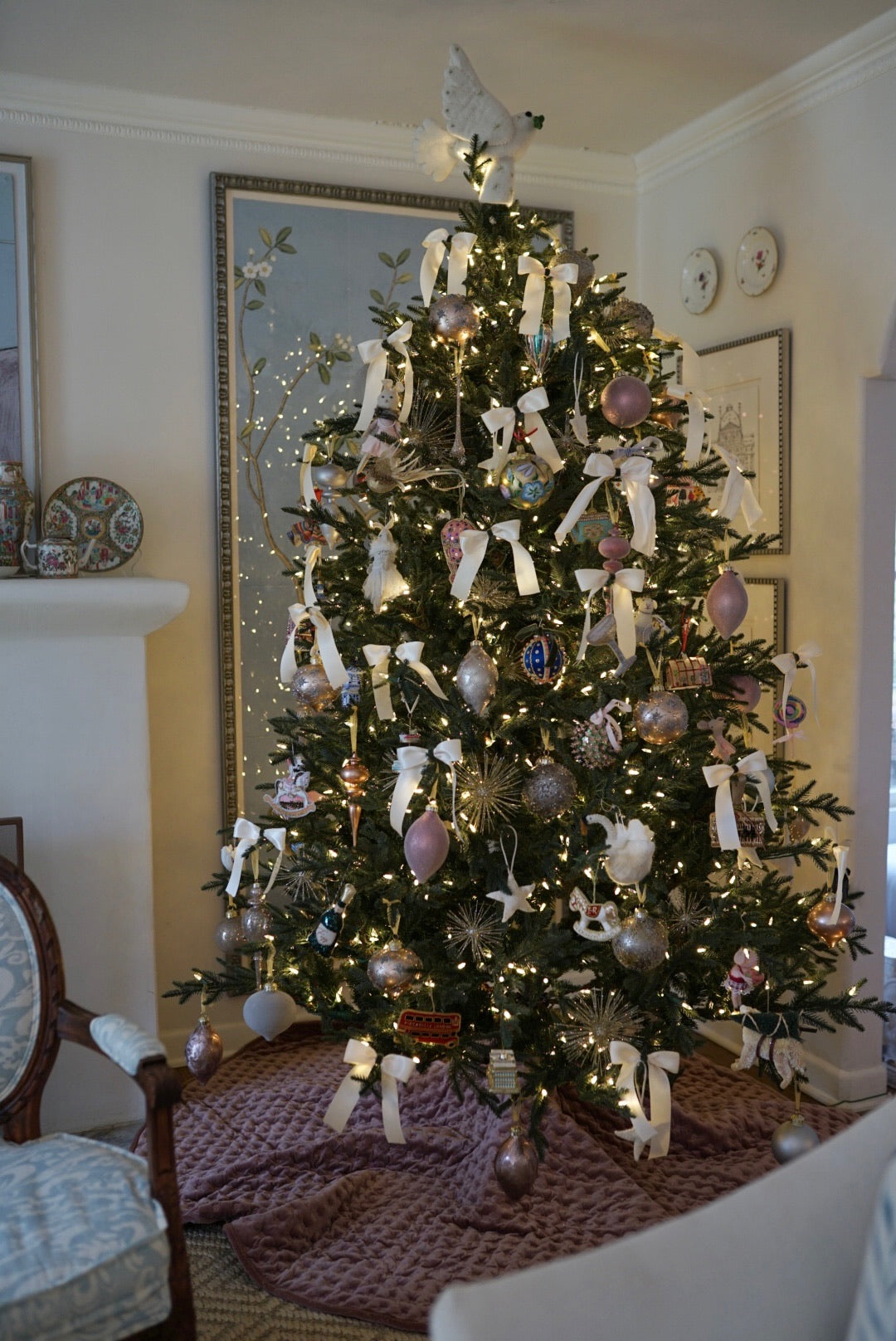 Ivory and Sage Green Christmas Bow Ornaments