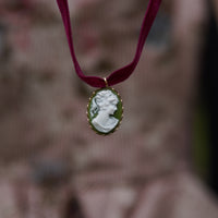 Bordeaux Velvet & Sage Cameo Drop Choker