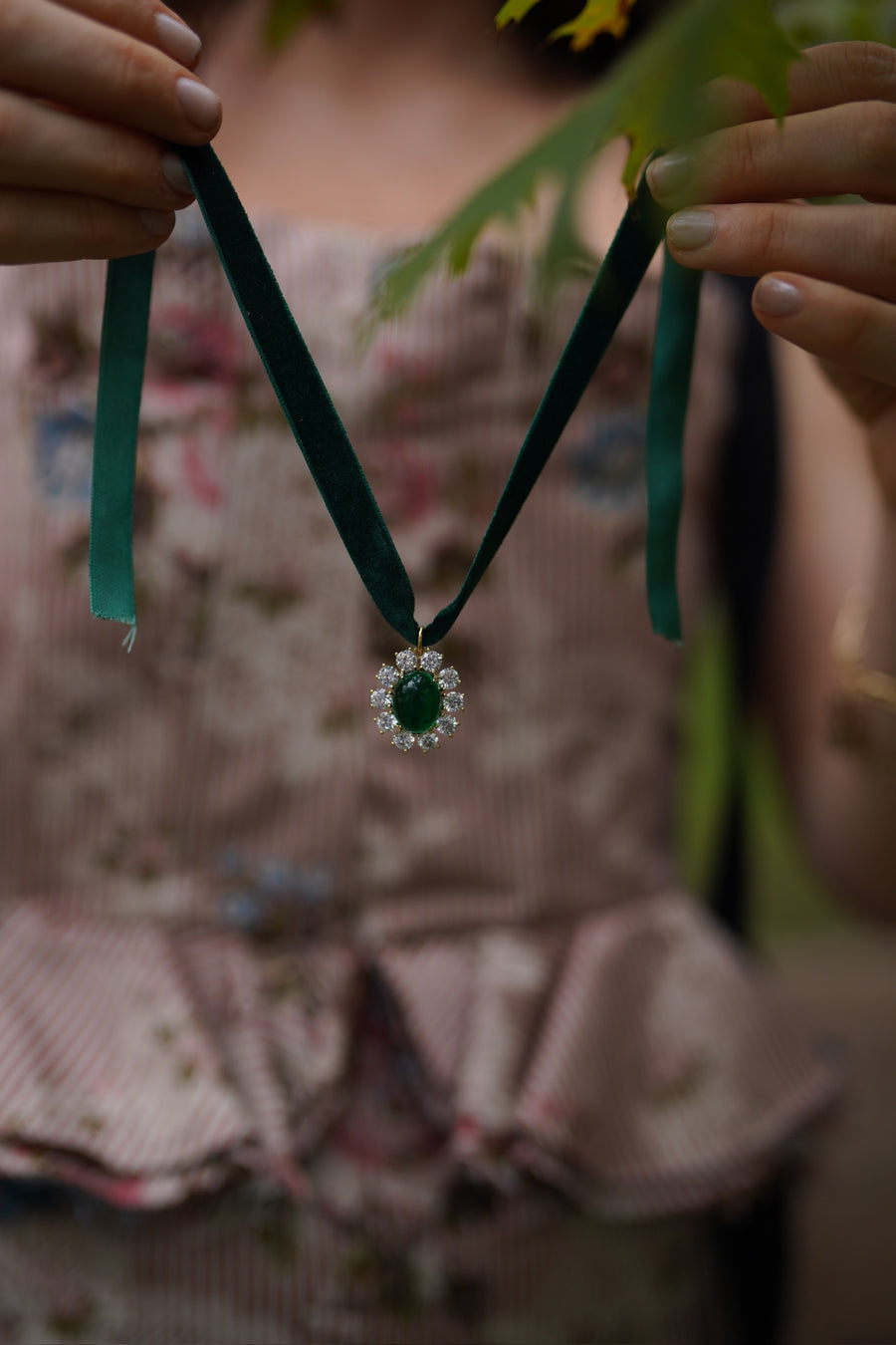 Emerald Velvet & Emerald Drop Choker