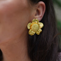 Golden Dogwood Flower Earrings