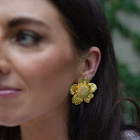 Golden Dogwood Flower Earrings