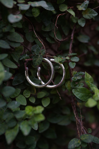 Chunky silver hoops + pearl