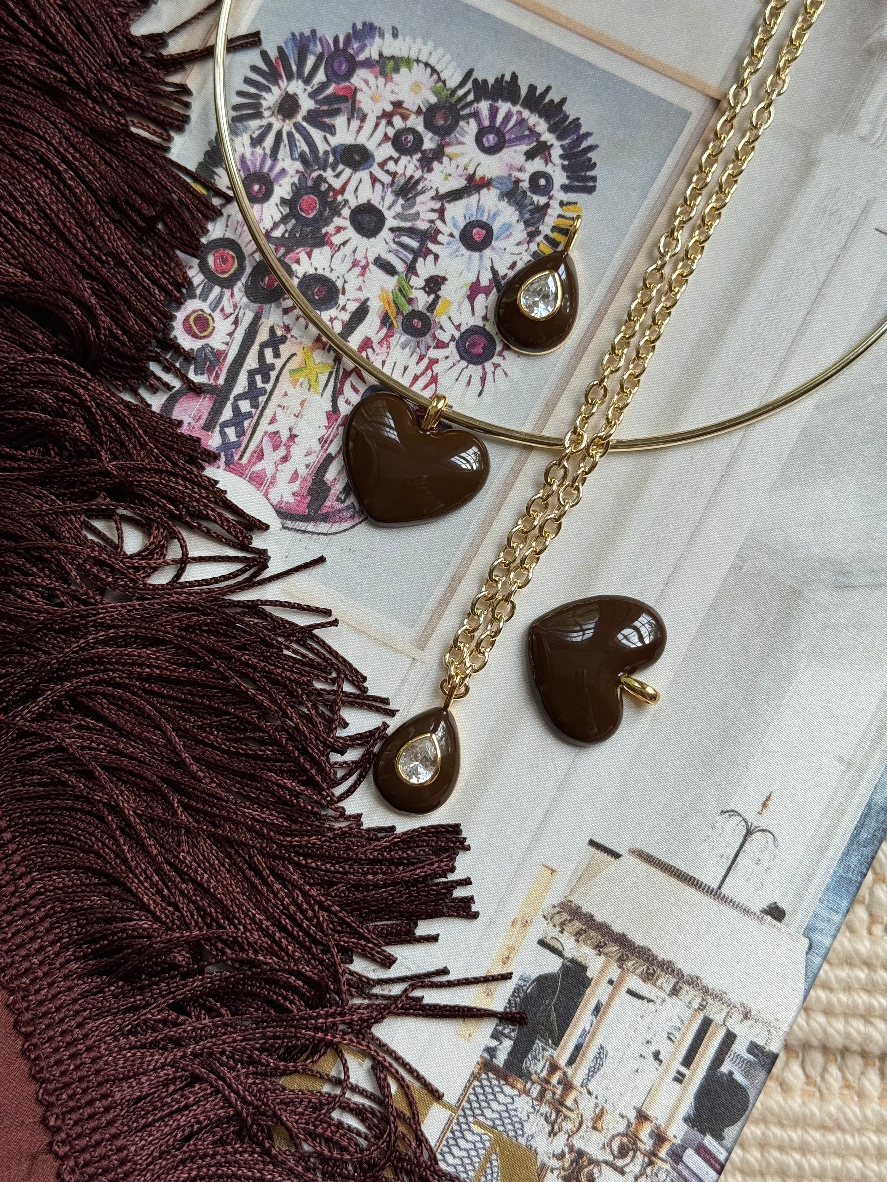 Chocolat Enamel Teardrop Bezel Charm