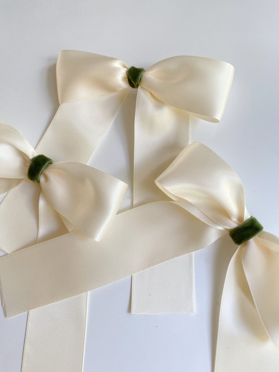 Ivory and Sage Green Christmas Bow Ornaments