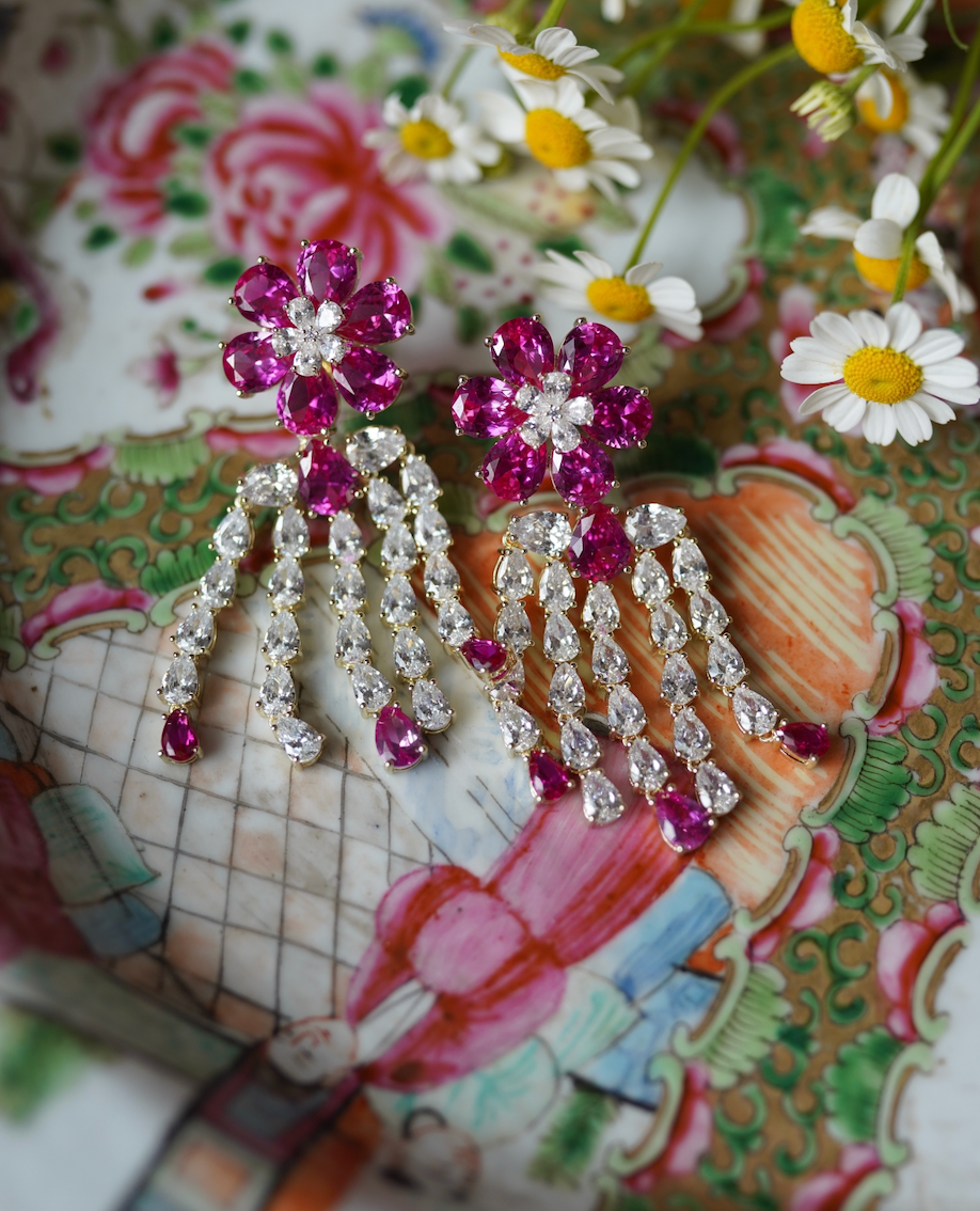 Magenta Flower + Embellished Tassels