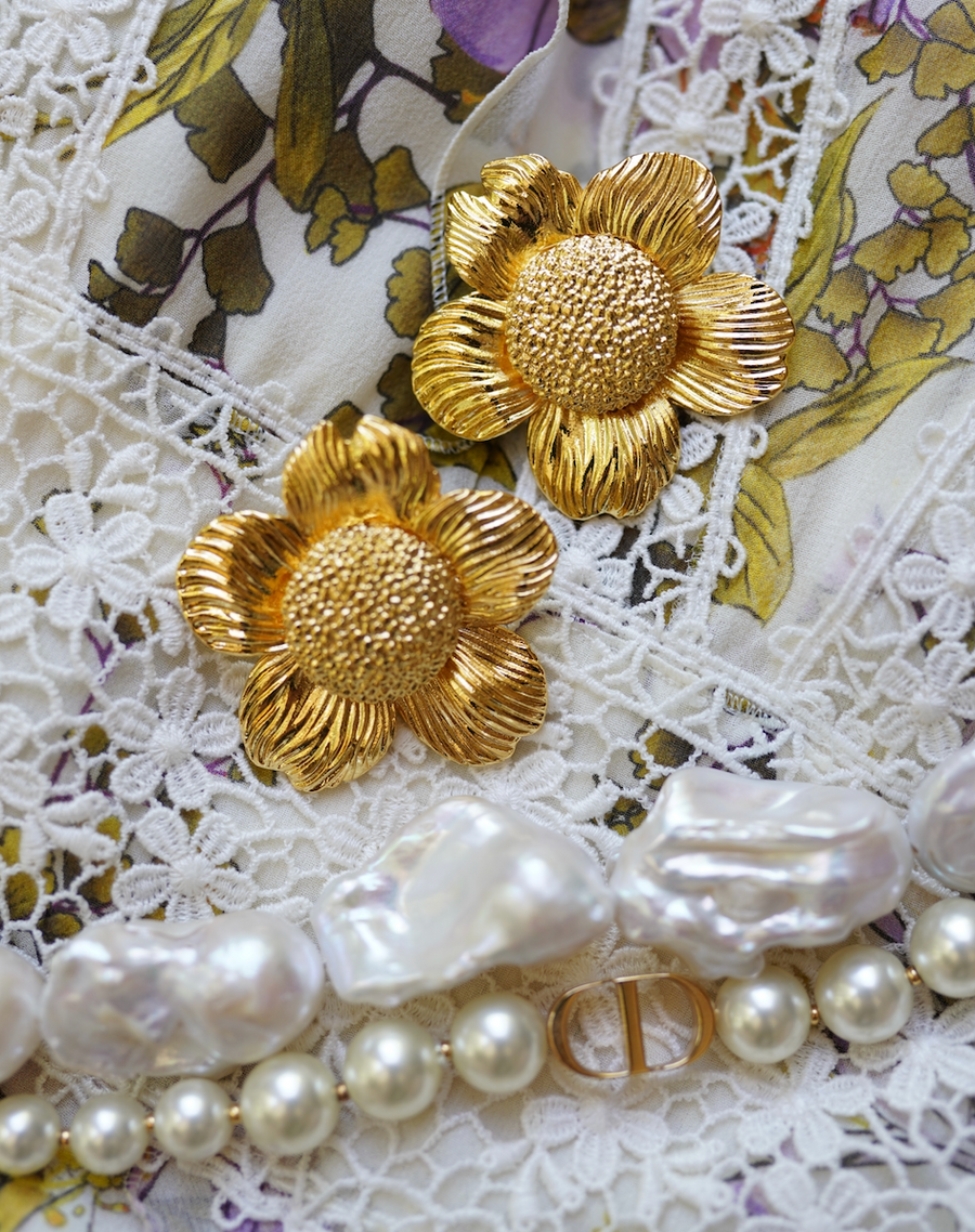 Golden Dogwood Flower Earrings