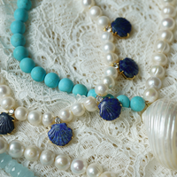 Limited Edition: Freshwater Pearl & Lapis Blue Seashell Necklace