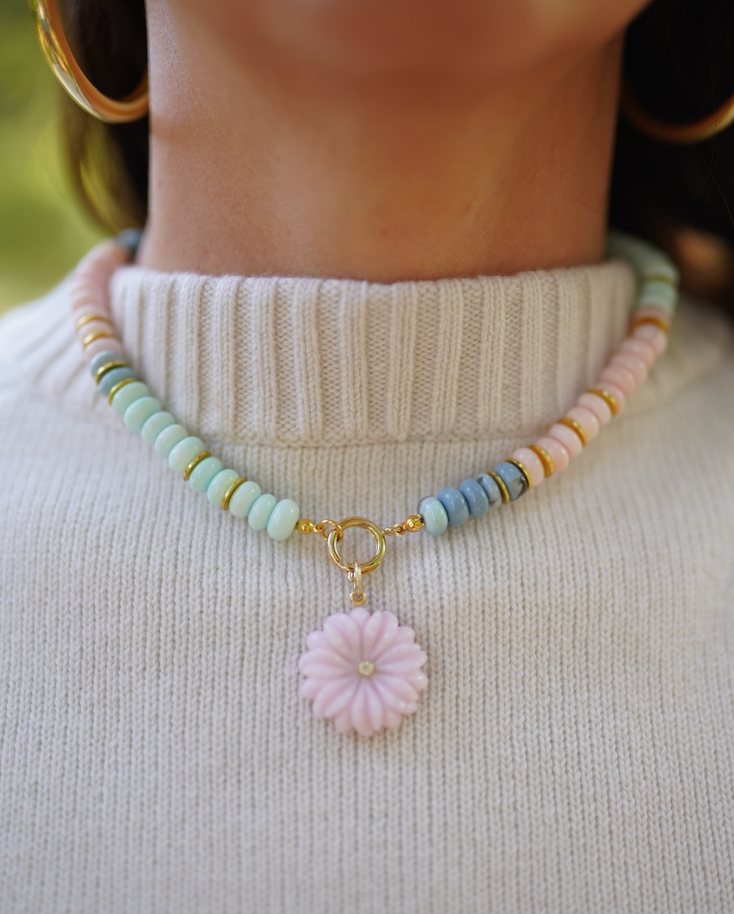 One of a Kind: Opal Necklace & Pink Opal Flower Charm