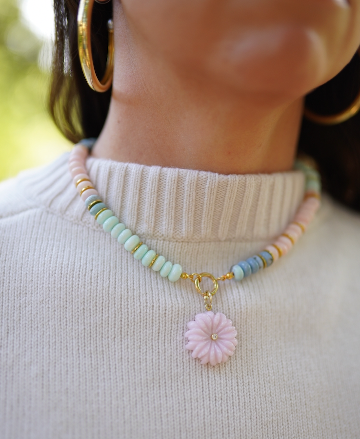 One of a Kind: Opal Necklace & Pink Opal Flower Charm