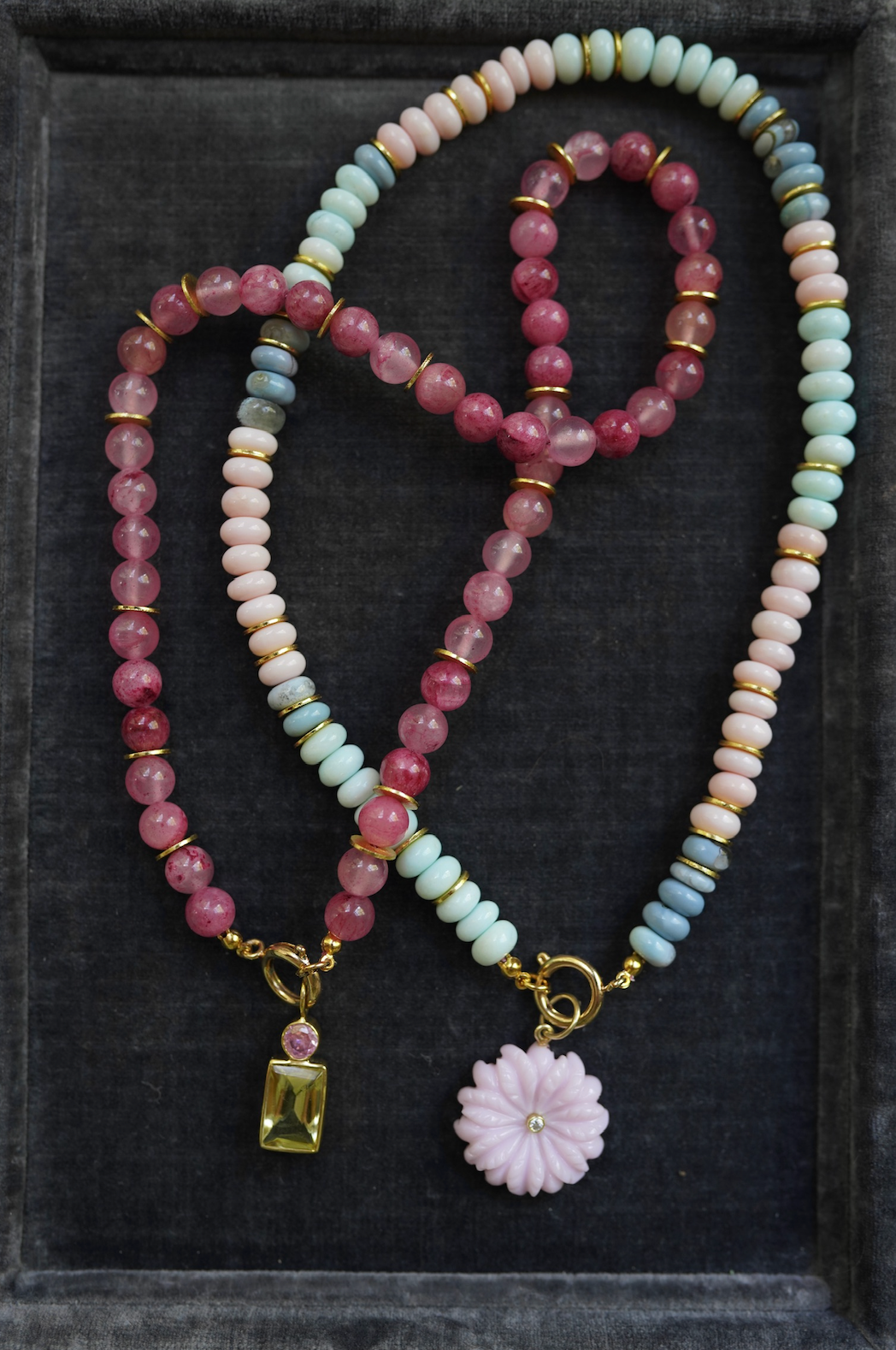 One of a Kind: Opal Necklace & Pink Opal Flower Charm