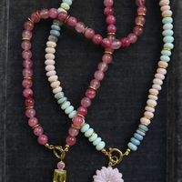 One of a Kind: Opal Necklace & Pink Opal Flower Charm