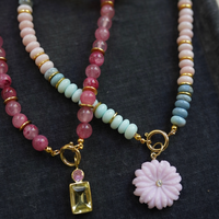 One of a Kind: Opal Necklace & Pink Opal Flower Charm