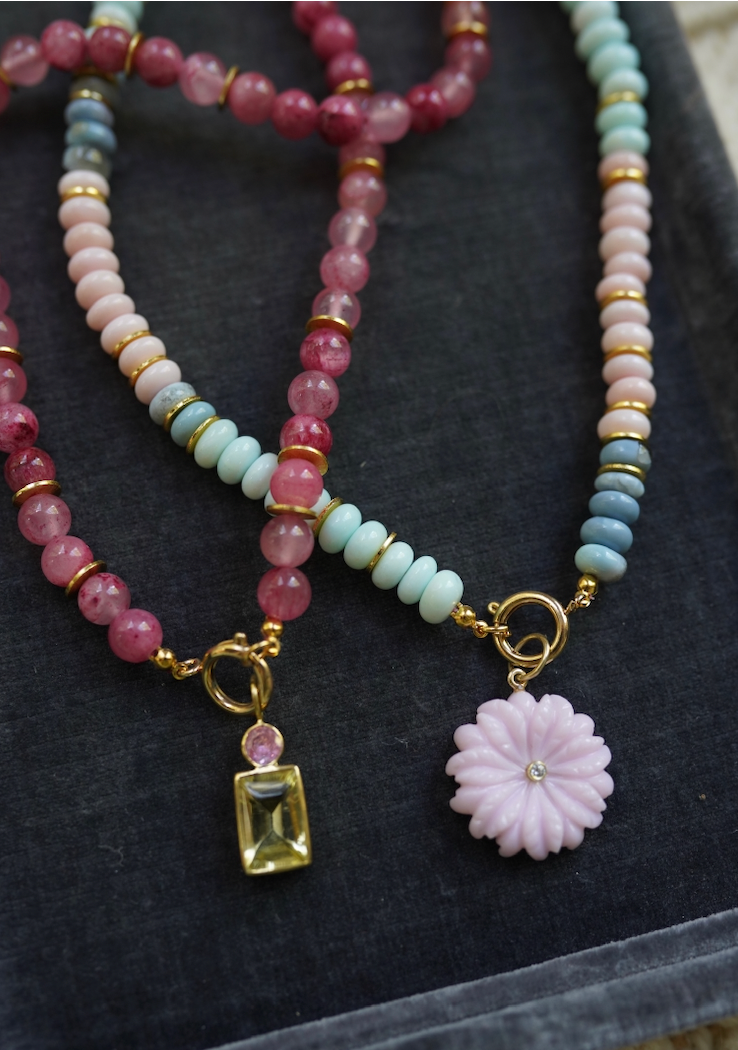 One of a Kind: Opal Necklace & Pink Opal Flower Charm