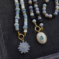 One of a Kind: Opal Beaded Necklace & Moonstone and Blue Topaz Charm