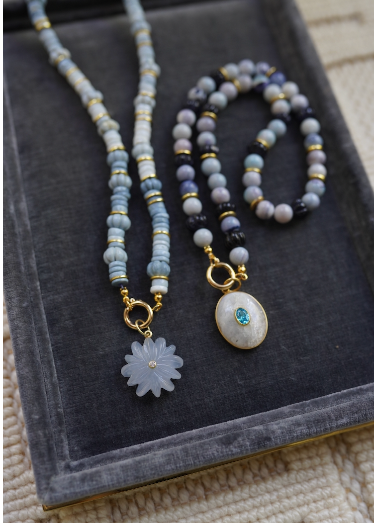 One of a Kind: Opal Beaded Necklace & Moonstone and Blue Topaz Charm