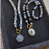 One of a Kind: Opal Beaded Necklace & Moonstone and Blue Topaz Charm