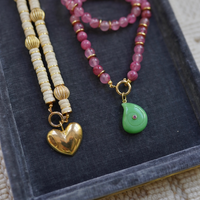 One of a Kind: Pink Jade Beaded Necklace & Peruvian Opal Embellished Charm