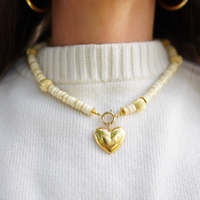 One of a Kind: Ivory Howlite & Golden Beads & Golden Heart Charm