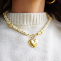 One of a Kind: Ivory Howlite & Golden Beads & Golden Heart Charm