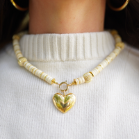 One of a Kind: Ivory Howlite & Golden Beads & Golden Heart Charm