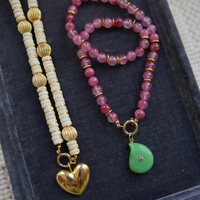 One of a Kind: Ivory Howlite & Golden Beads & Golden Heart Charm