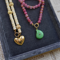 One of a Kind: Ivory Howlite & Golden Beads & Golden Heart Charm