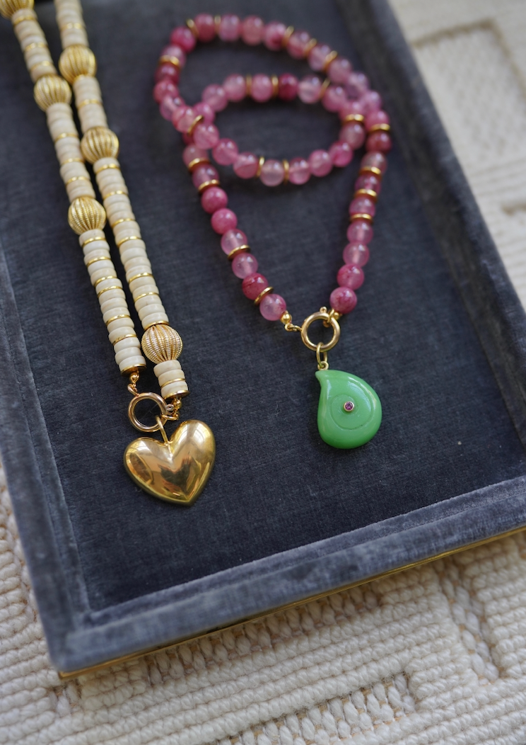 One of a Kind: Ivory Howlite & Golden Beads & Golden Heart Charm