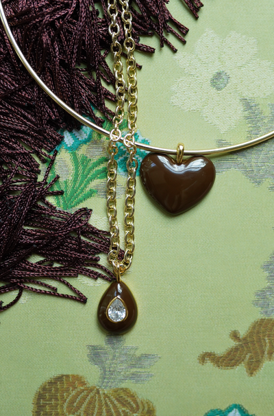 Chocolat Enamel Teardrop Bezel Charm