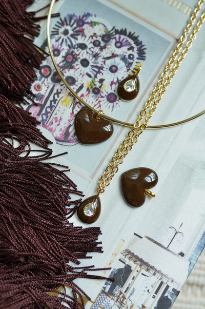 Chocolat Enamel Teardrop Bezel Charm