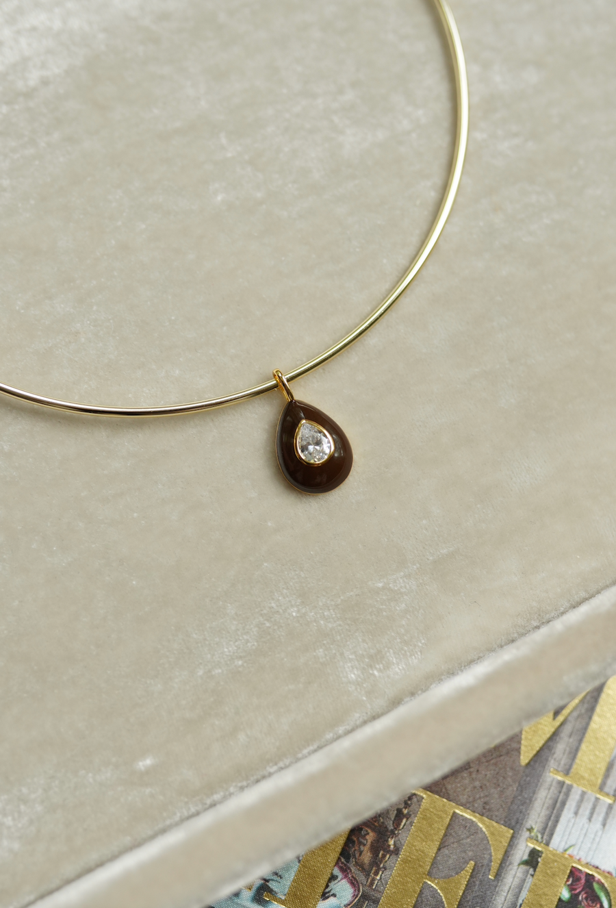 Chocolat Enamel Teardrop Bezel Charm