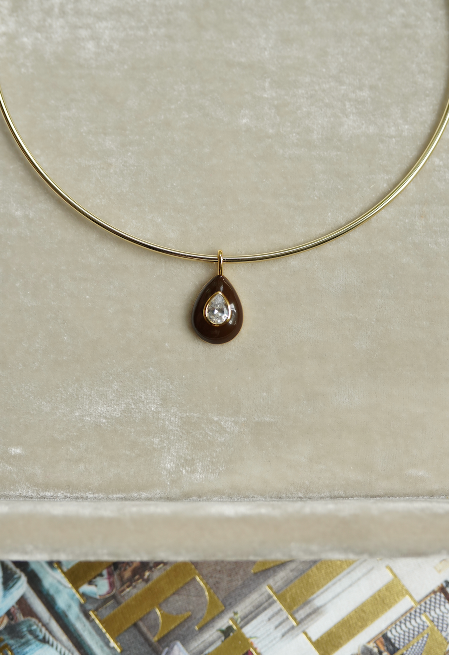 Chocolat Enamel Teardrop Bezel Charm